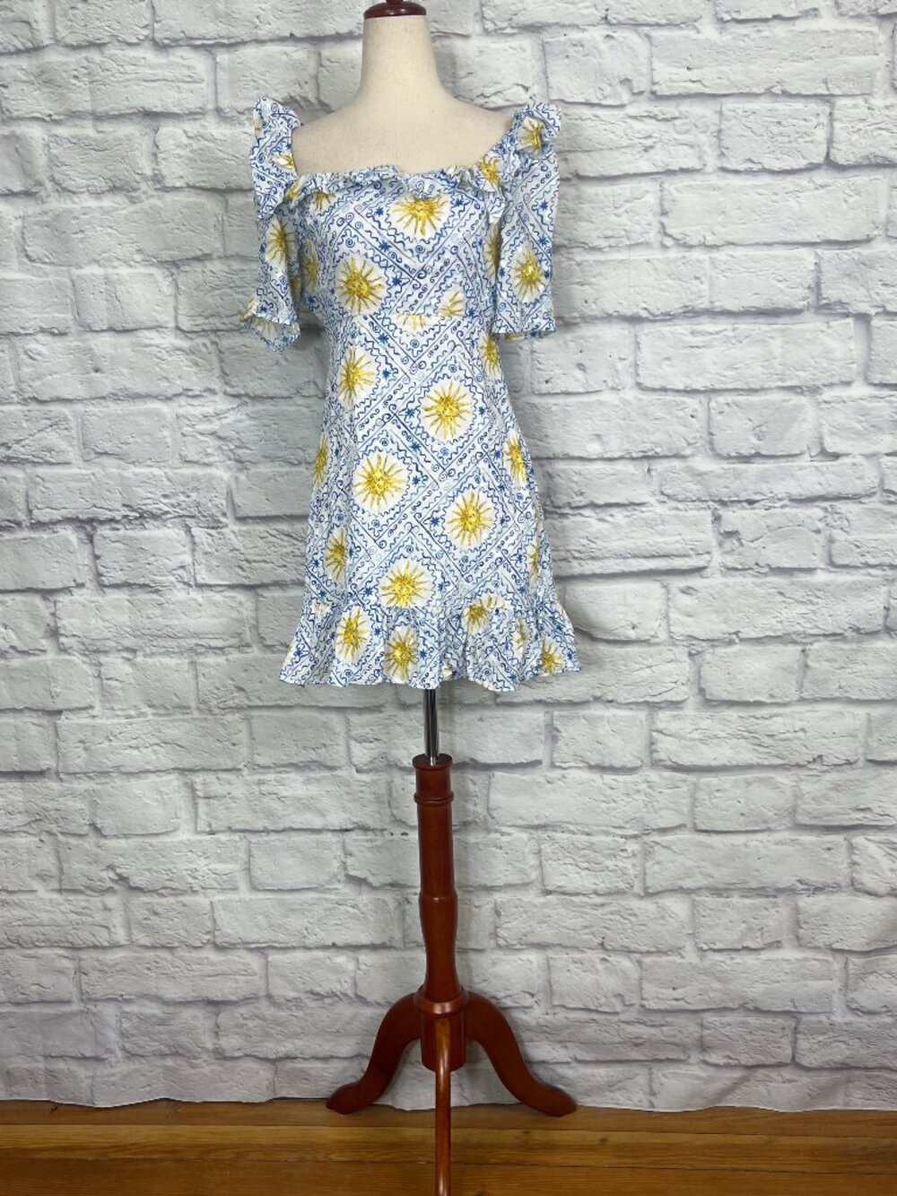 Rixo London Camile Cotton Mosaic Sun Print Mini Dress
